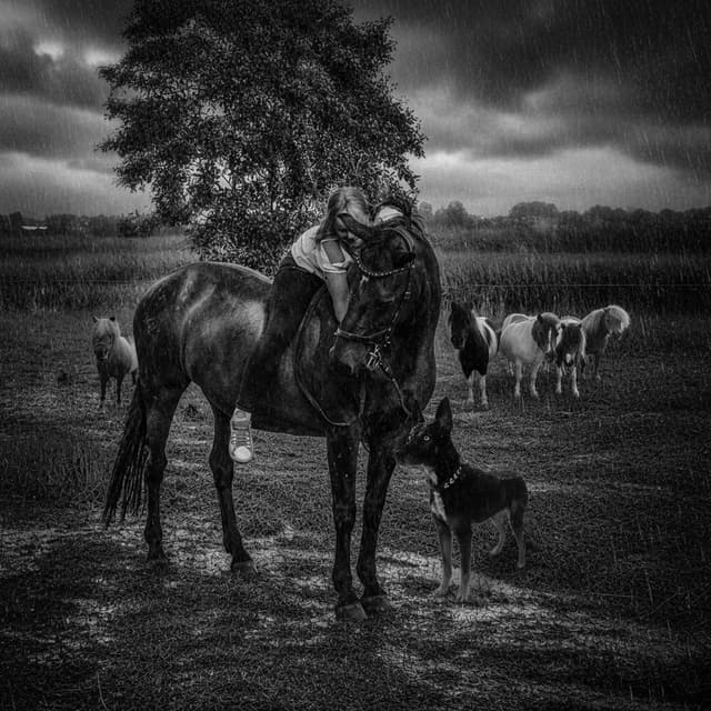 Kannst du mir die 3 Bilder zu einem verschmelzen in schwarz weiss bei Regen aber edel und realistisch