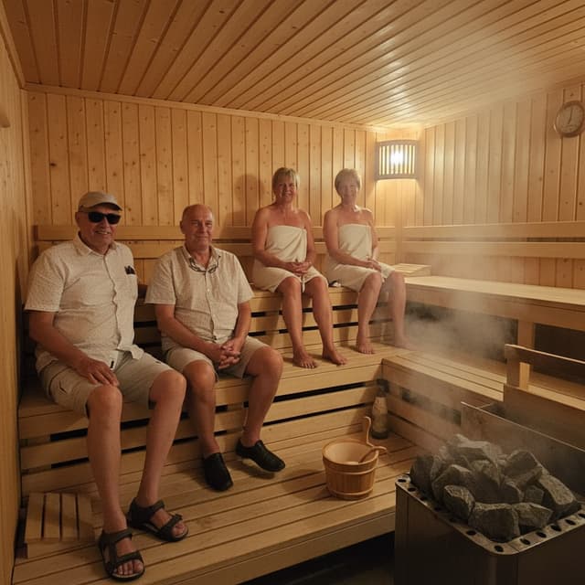 de ganse groep in de sauna