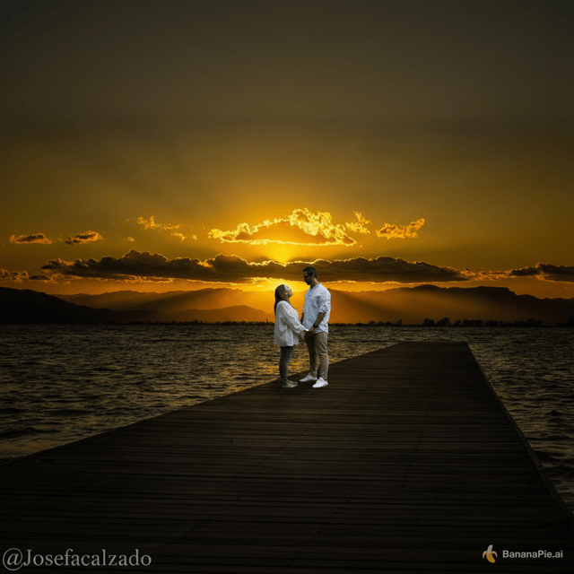 Coge la pareja de la segunda foto y ponla en la foto primera, integrando los colores y los reflejos del sol para integrarlos de la foto primera