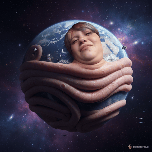 genertae and image of this person with a million chins and as fat as a planet