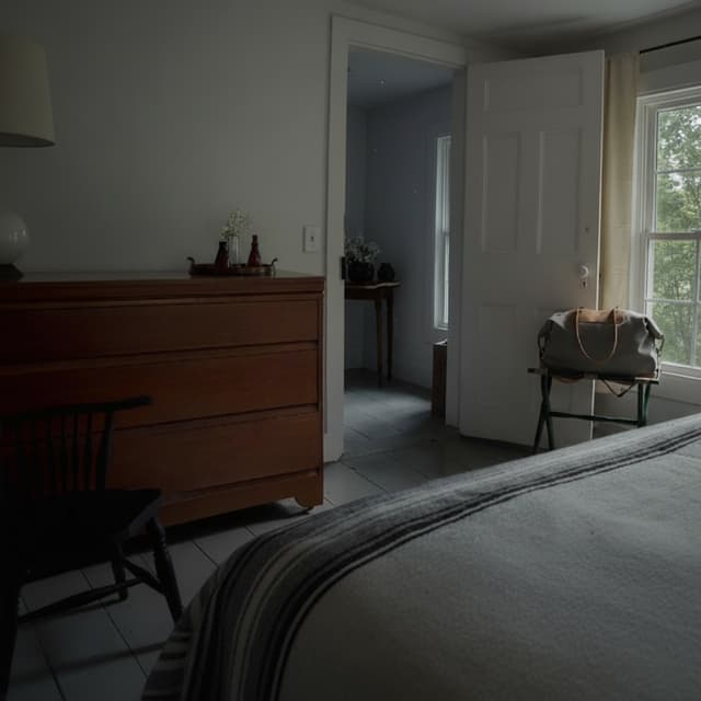 Remove the mirror. Make it nightime and the door must be closed or open with 2 images