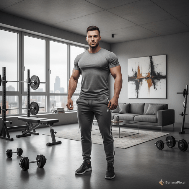 Generate man in v trenirkach in room full body