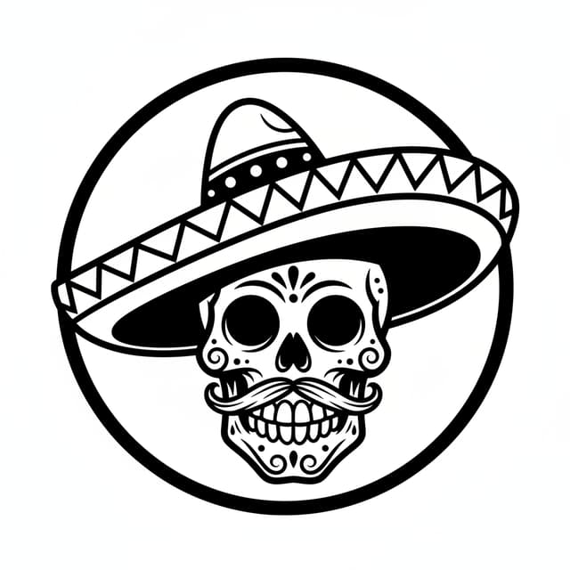 i want to see a black and white mariachi skull and make it cartoony and a logo, so just the skull and the hat only with an outline.
