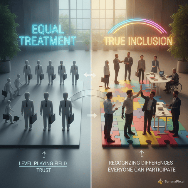 Equal treatment of employees offers several advantages, including promoting a level playing field based on skills and performance, fostering employee trust, and simplifying compliance with employment laws, thereby reducing discrimination claims. This approach enhances employee engagement and organizational performance (Shore et al., 2018). However, it has limitations; treating all employees identically may overlook individual needs and barriers, particularly for underrepresented groups, leading to potential inequities (Roberson, 2006). True diversity and inclusion require more than equal treatment; they involve recognizing and celebrating individual differences while creating an environment where everyone can participate fully. Therefore, organizations must implement inclusive strategies that address the diverse needs of employees without compromising fairness (Shore et al., 2018; Roberson, 2006).