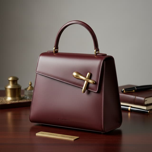 Hi i am setting up a new leather bags company - leveraging of the master who is supporting Hermes’ so he will be of great high quality and cfratmanship. The company is The Guild Bag Co and i will be selling from the website. Can you help to render a few high end bags with this “ The Cantilever — Top-Handle
An off-center flap, held by one sculpted brass pin — nothing about the Cantilever sits where you’d expect, and that’s the point. Box calf leather in deep oxblood, structured enough to hold its line empty or full. A bag for a desk, not a duffel bag day.”