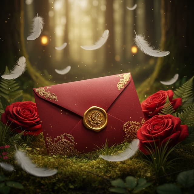 modifica questa foto mettendo la lettera rossa come la cera e la cera oro come la letters, cambia l'ambientazione mettendo dell'erba come fosse in un bosco e metti delle pime di gufo bianche che fluttuano