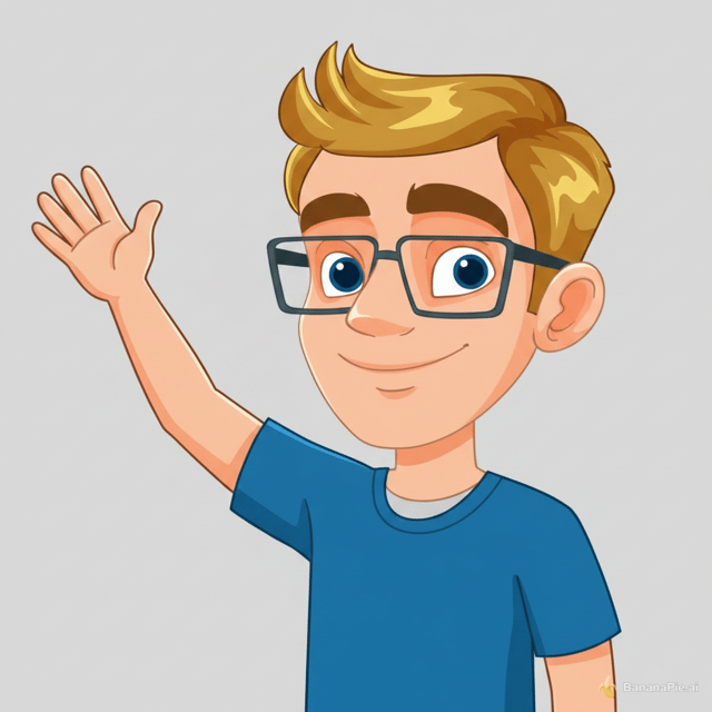 Bitte erweitere dieses Bild um einen Oberkörper und so, dass er winkt. Ich möchte ihn  als Avatar nutzen.