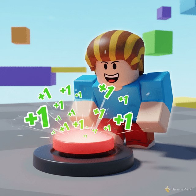 ein roblox bacon der ein button drückt und um denn button sin mehrere +1 zeichen