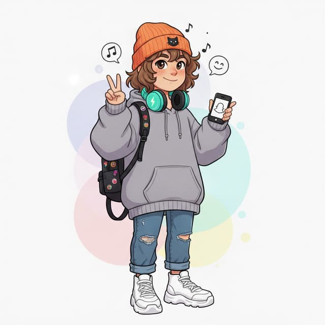 I'd go with a cool, comfy outfit and maybe some fun accessories like headphones or a bright hat. Can you make an avatar on Snapchat that matches this