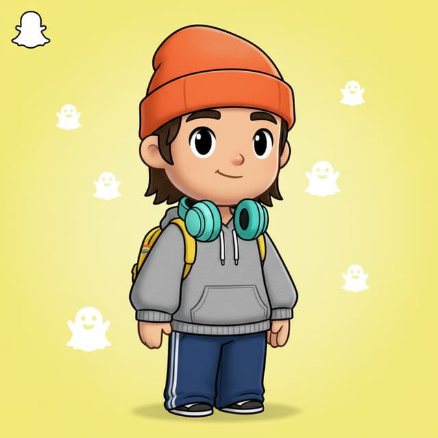 I'd go with a cool, comfy outfit and maybe some fun accessories like headphones or a bright hat. Can you make an avatar on Snapchat that matches this. Make the avatar and outfit on Snapchat please
