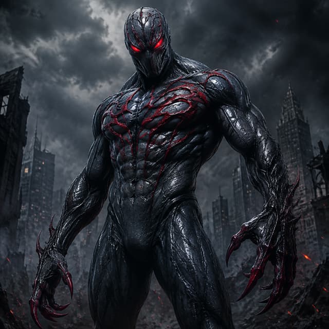 Talon è leggermente più snello di Venom, ma altrettanto imponente e intimidatorio. La sua tuta non è nera opaca, ma di un grigio scuro metallizzato e cangiante, simile all'ossidiana. Non ha il logo del ragno bianco; ha invece un disegno a forma di artiglio (da cui il nome) stilizzato e irregolare che va dalle spalle fino al petto, di un rosso cremisi scuro. La sua maschera non ha gli occhi grandi e bianchi come Venom, ma fessure sottili, allungate e rosse che brillano di luce propria. Ha una mascella robusta ma non una bocca piena di zanne aguzze, sebbene la Bestia possa far spuntare una filettatura di denti acuminati in battaglia. I suoi artigli sulle mani sono permanentemente allungati e rossi.