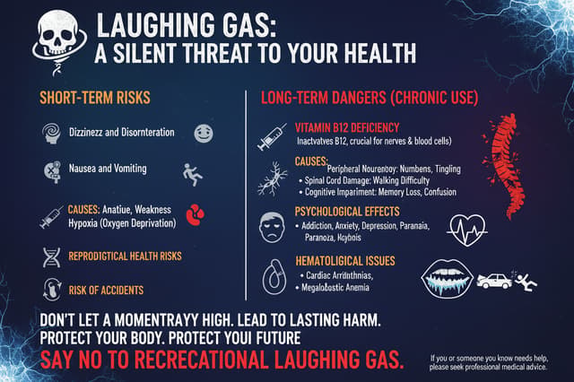 good poster saying why laughing gas is bad for your body and the causes mention every causes as possible