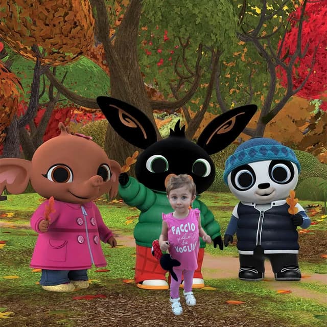 volevo inserire mia figlia insieme ai suoi personaggi preferiti dei cartoni bing, sula e pando