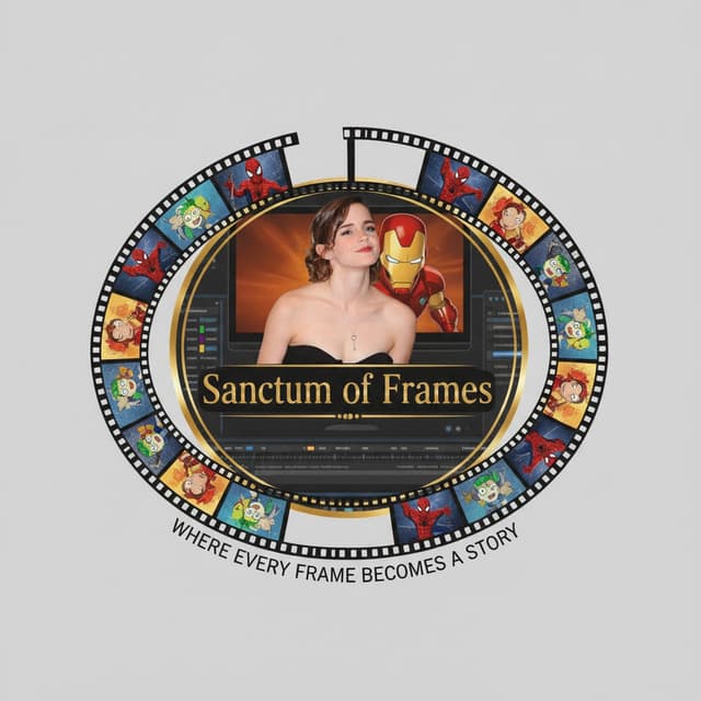 Add the given images (Spiderman, Ben 10, Ironman, Emma Watson) to the video tape from the first image, except the first image (Sanctum Of Frames logo image).
