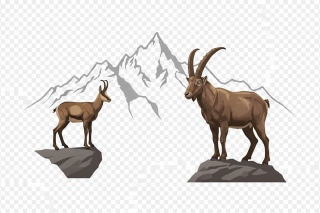 image haute qualite avec le fond en transparent avec a droite de image un bouquetin et sur la gauche de image un chamois image avec bord iregulies avec les dents du midi en suisse comme fond de image