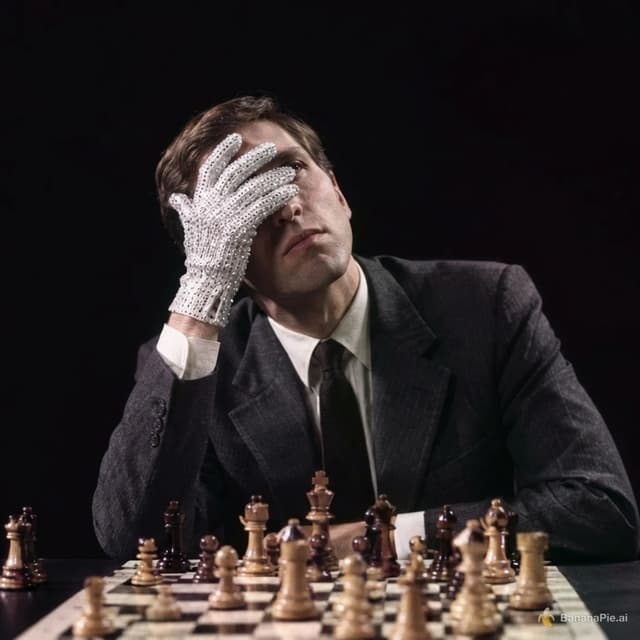 Keep everything the same, just make Fischer pose like MJ, make him tilt his head up like MJ too, and keep the serious face too