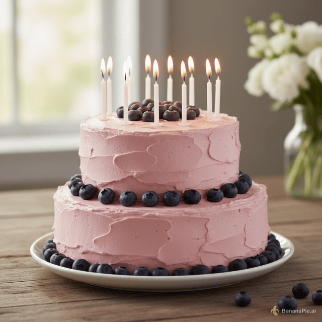 Make a two teir cake with strawberry icing and. Blueberry 
S on top with candles