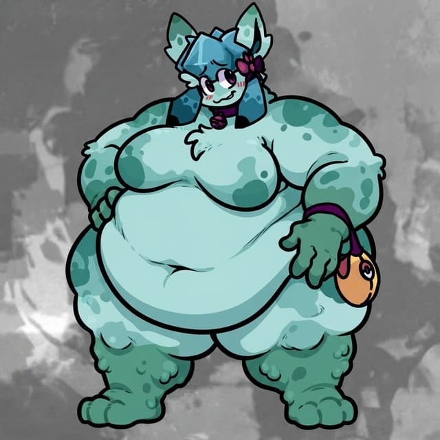 Edit the anthropomorphic female character to look morbidly obese