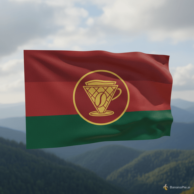 To show you what my home is all about, I designed this flag.
The deep red represents our rich basalt soil. The green stands for our endless mountain forests. But the most important part is the center: a golden coffee bean inside a traditional drip filter.