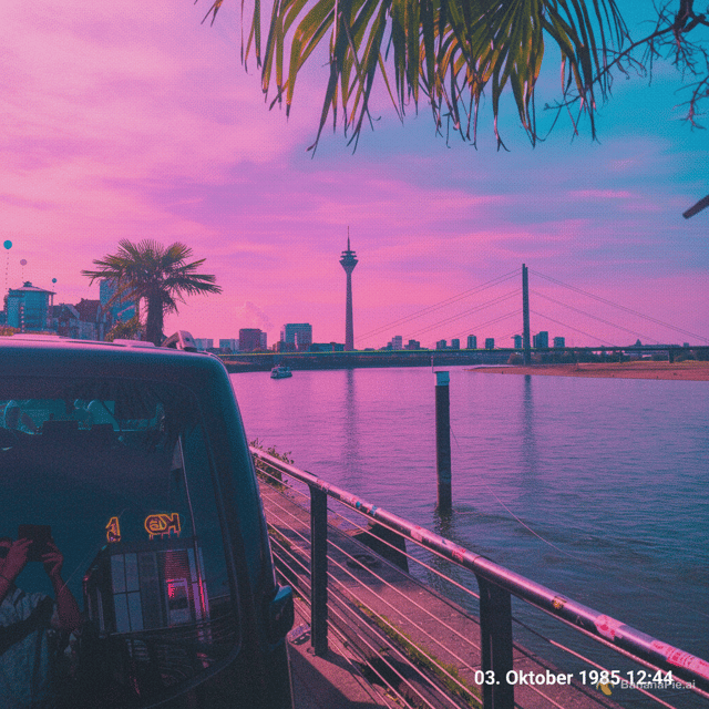 Erstelle das Bild in dem Farben von Miami Vice aus den 80ern