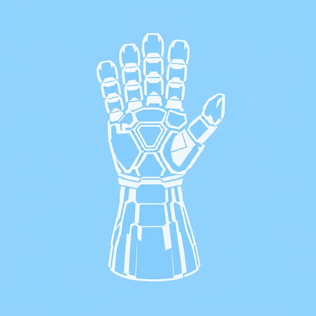 Redraw this Halo Reach HUD weapon icon as Iron Man's nano Infinity Gauntlet, keeping the exact same art style, use the second gauntlet pic as a pose reference