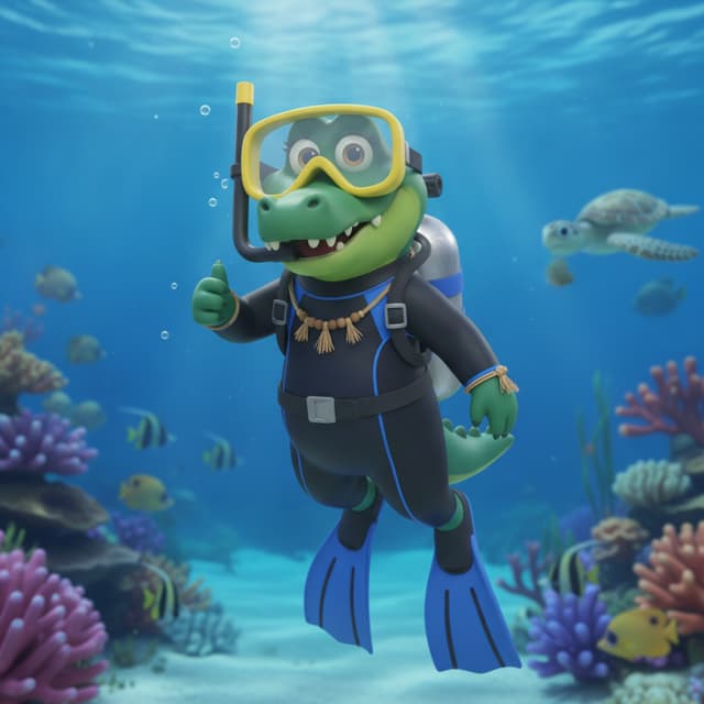 Quero este personagens a desempenhar várias acções por exemplo:
Quero o Jacaré Bangão mergulhador