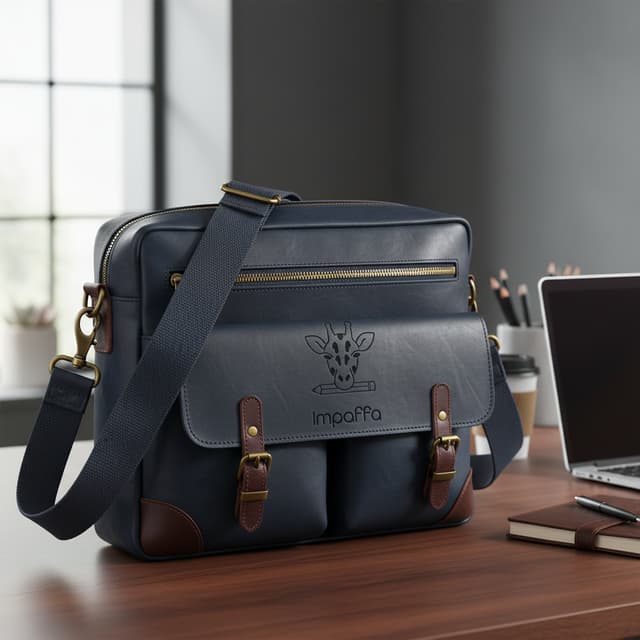 Create realistic, high-quality product mockups featuring the original Impaffa logo. Work accessories
Premium crossbody laptop messenger bag with a tasteful logo application.