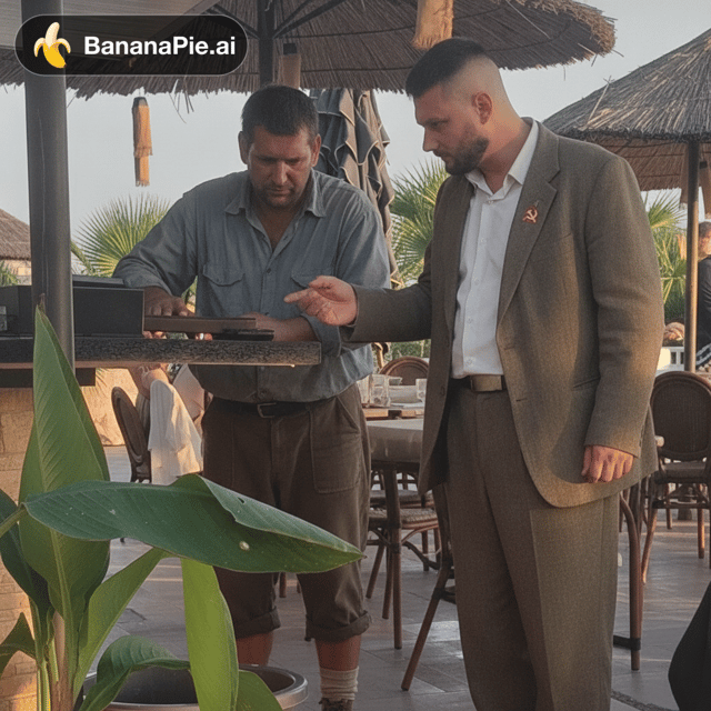 Make guys look like they are from soviet era. Guy in shirt should look like boss or someone from comitee and other guy like poor worker. Keep their faces real