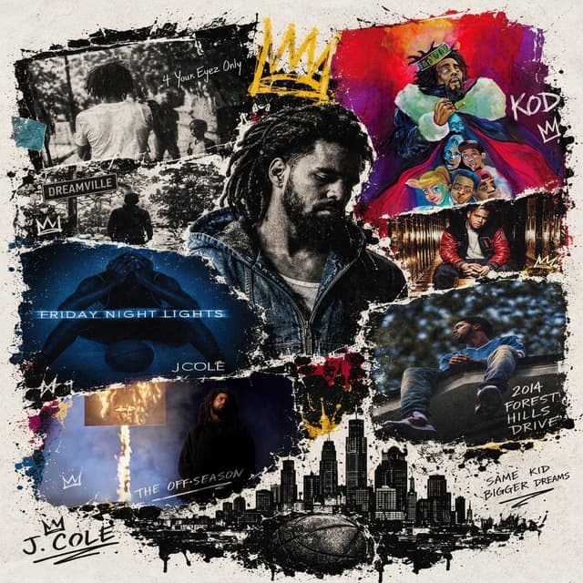 I have added a collage image, and the album KOD cover and the off Season cover which are both present on the collage, they need to be made more accurate on the collage, make j coles off season cover appear on the collage more accurately as well as the KOD cover