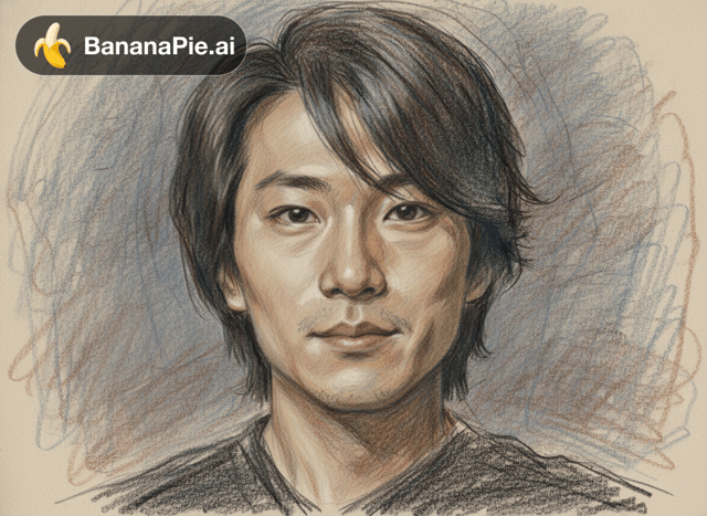 Convert the portrait in the first image into a work with a sketch style consistent with the second image (Nicolai Ivanovich Fechin + Koganei Kousuke's pastel pencil sketch style), ensuring a high degree of consistency in brushstrokes and textures