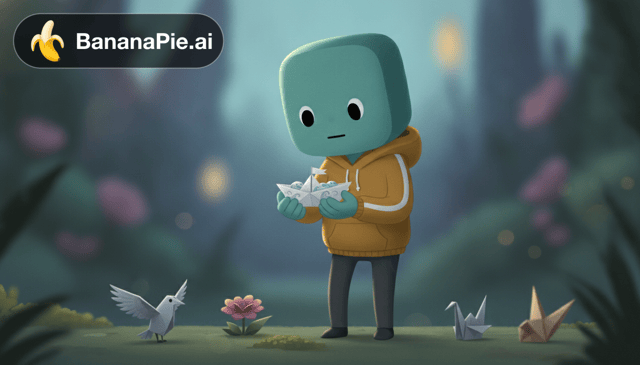 CHARACTER LOCK (identic în fiecare prompt):
"ZED, flat 2D vector protagonist, rounded-square teal head, two black
dot eyes, small flat mouth, thin limbs, mustard hoodie with a white
stripe on the sleeve, dark grey pants, no realistic shading"
STYLE LOCK:
"flat 2D vector style, soft gradient lighting, thin rim light,
shallow depth-of-field background blur, muted cinematic palette"
SHOT BRIEF:
"Action: ... Emotion: ... Camera: low angle, slow push-in.
Must not change: head shape, colors, hoodie stripe."