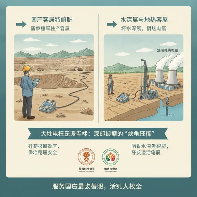 你能帮我画一幅图吗?就我打算做一个PPT讲解一下MT。大地电磁反演。我想让听众大概了解大地电磁反演的应用场景是什么,科学家研究它有什么价值和意义这样
不用太繁琐。但是可以涵盖两种以上的场景,写实一点。最好是带有一点价值判断的。带有国家政策倾向,或者对于人类社会来说的那种角度。举个例子:矿产资源、水资源。稍微和地震反演区分一下吧。这两个不是可以互相替代的,稍微找标志性一点的。图片上的字用中文好了。不必然要有title