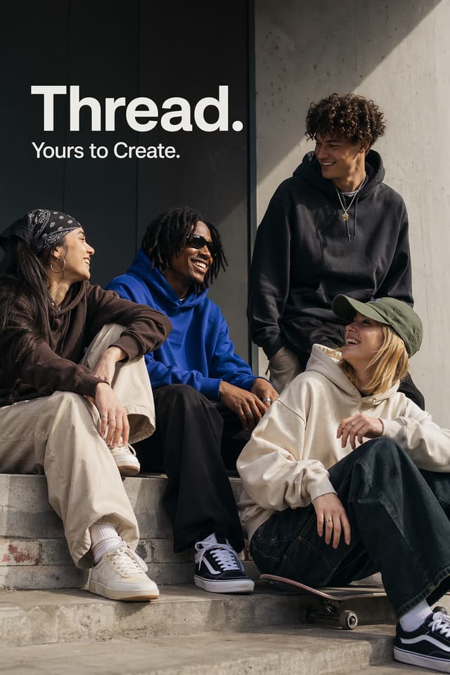 A streetwear campaign image generated complete with headline, logo, and cast